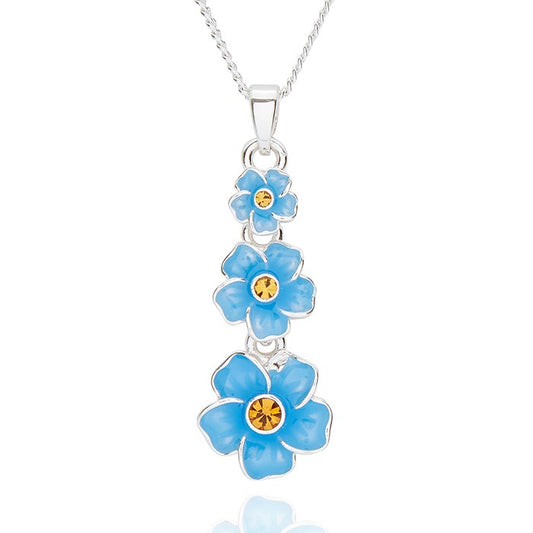 Equilibrium Forget Me Not Trio Drop Silver Plated Necklace
