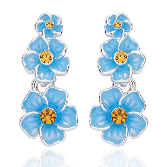 Equilibrium Forget Me Not Trio Drop Silver Plated Earrings