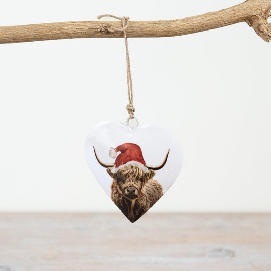 Highland Cow Metal Heart Hanger 8cm Rustic Farmhouse Decoration