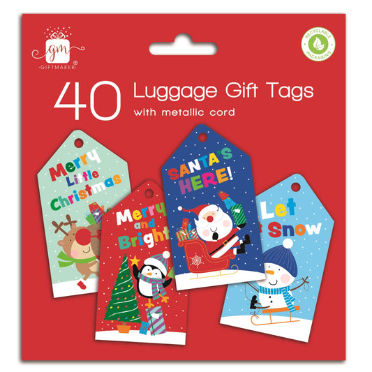Cute Christmas Luggage Gift Tags 40 Tie On Present Labels & Silver Cord Santa