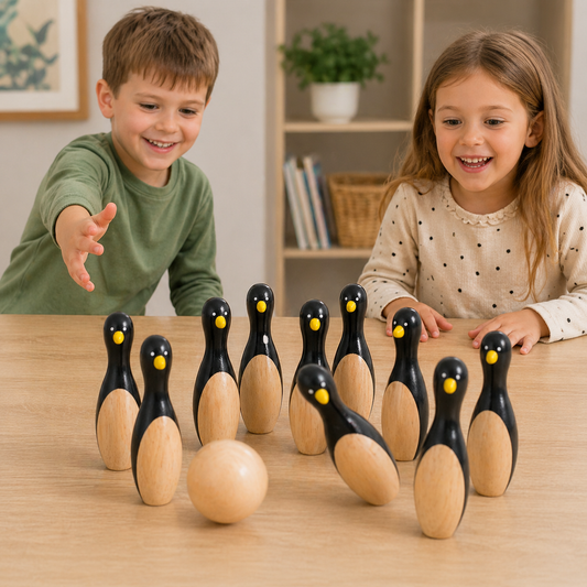 House of Marbles Wooden Penguin Miniature 10 Pin Bowling Set