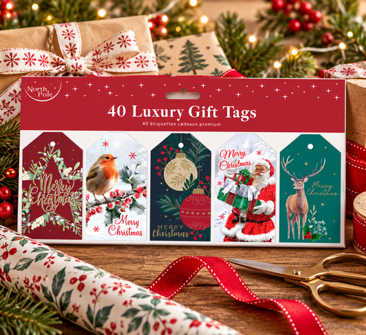 Christmas Gift Tags Pack of 40 Traditional Design North Pole