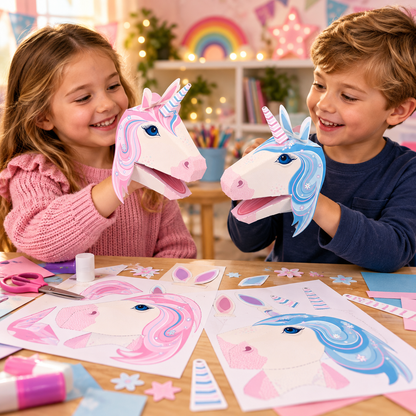 Unicorn Paper Puppets Craft Kit Clockwork Soldier Kids Crafts