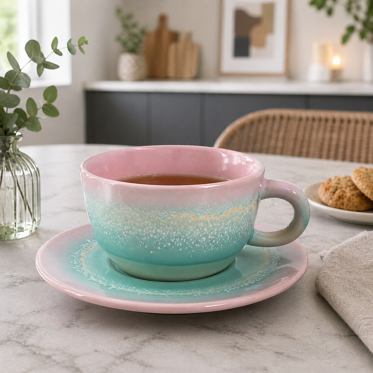 Sass & Belle Pastel Ombre Tea Cup & Saucer Set Pink & Green