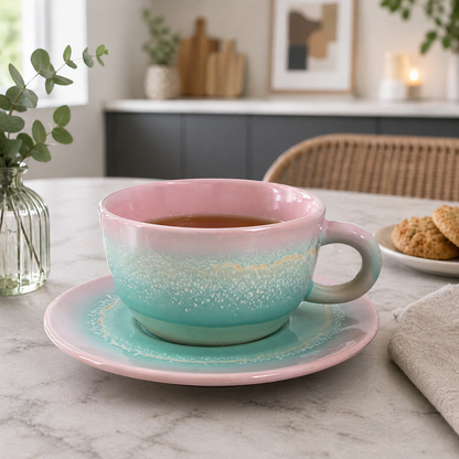 Sass & Belle Pastel Ombre Tea Cup & Saucer Set Pink & Green