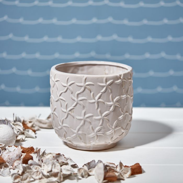 Langs of Derbyshire White Ceramic Starfish Pattern Plant Pot