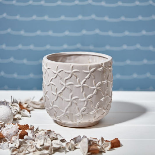 Langs of Derbyshire White Ceramic Starfish Pattern Plant Pot