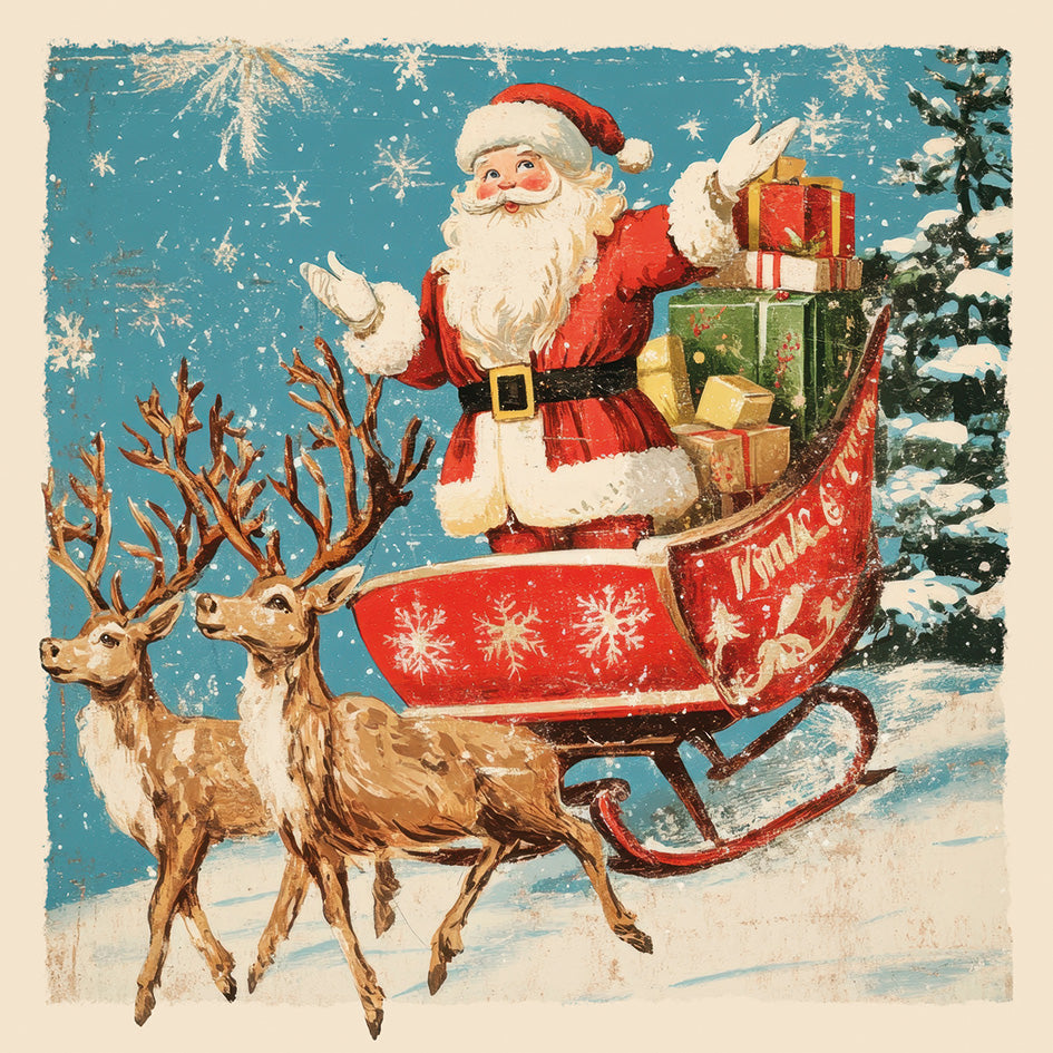 Charity Christmas Cards Pack of 10 Vintage Santa