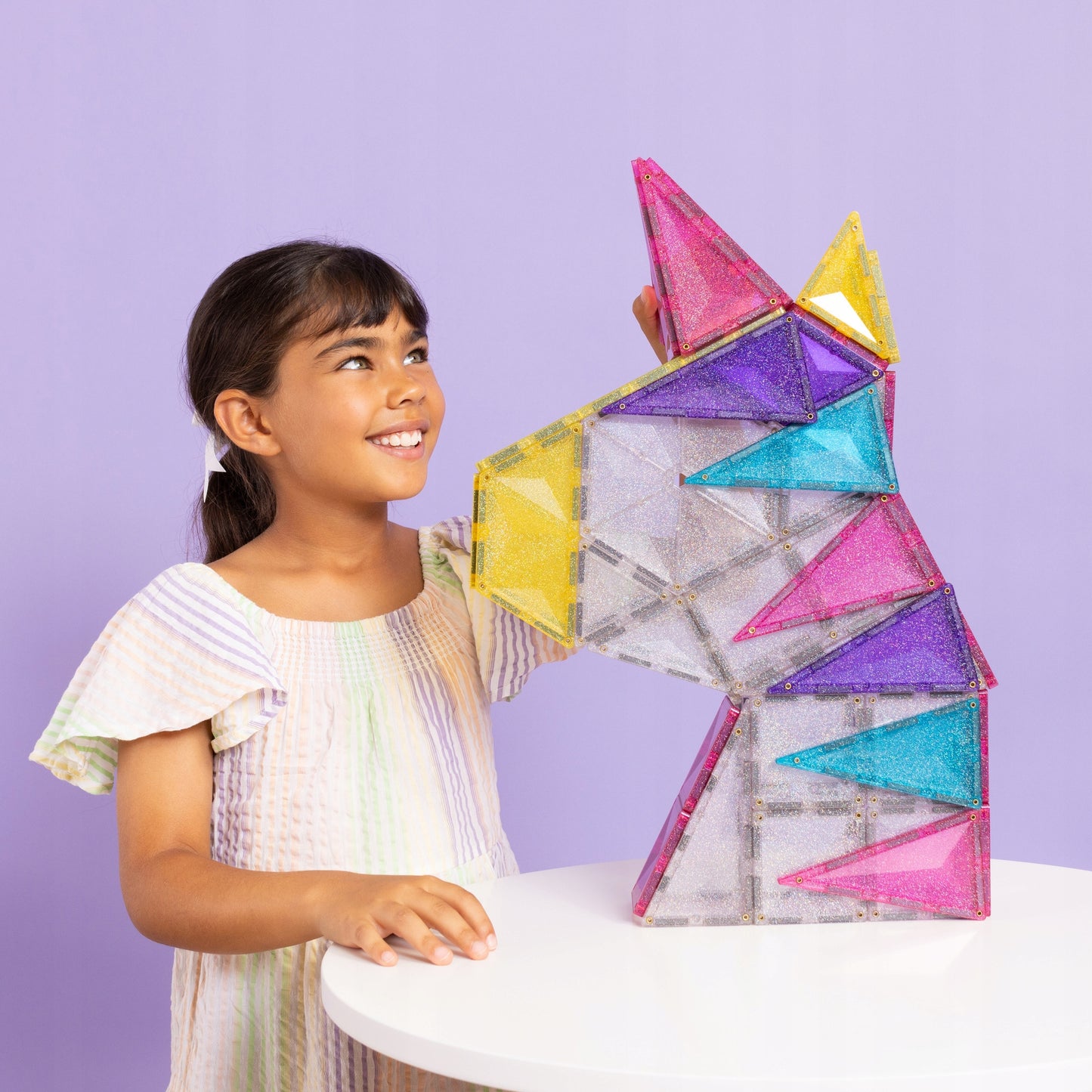 Connetix Pink Glitter Unicorn Pack - 56 Magnetic Tiles