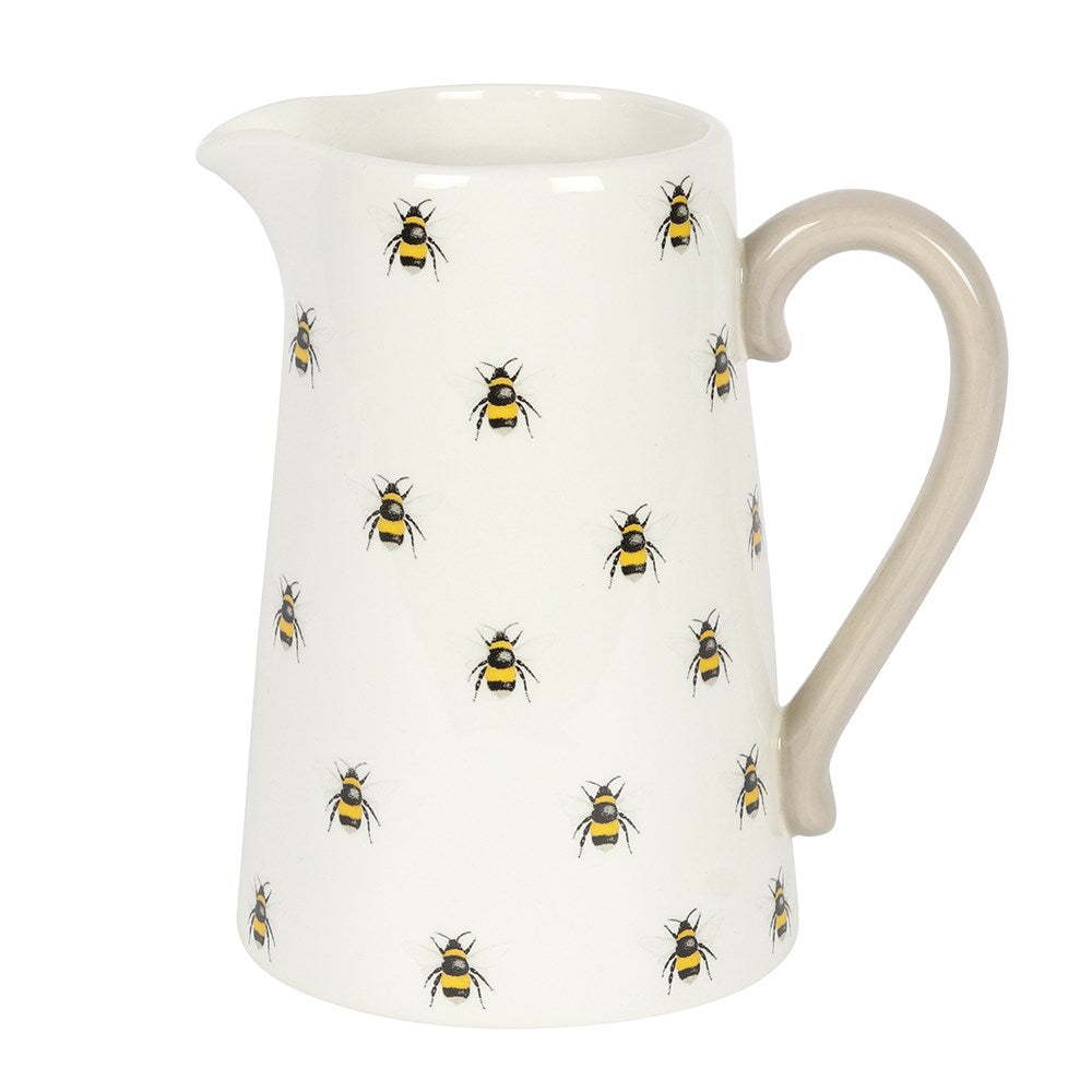Something Different White Ceramic Bee Pattern Flower Jug 17cm