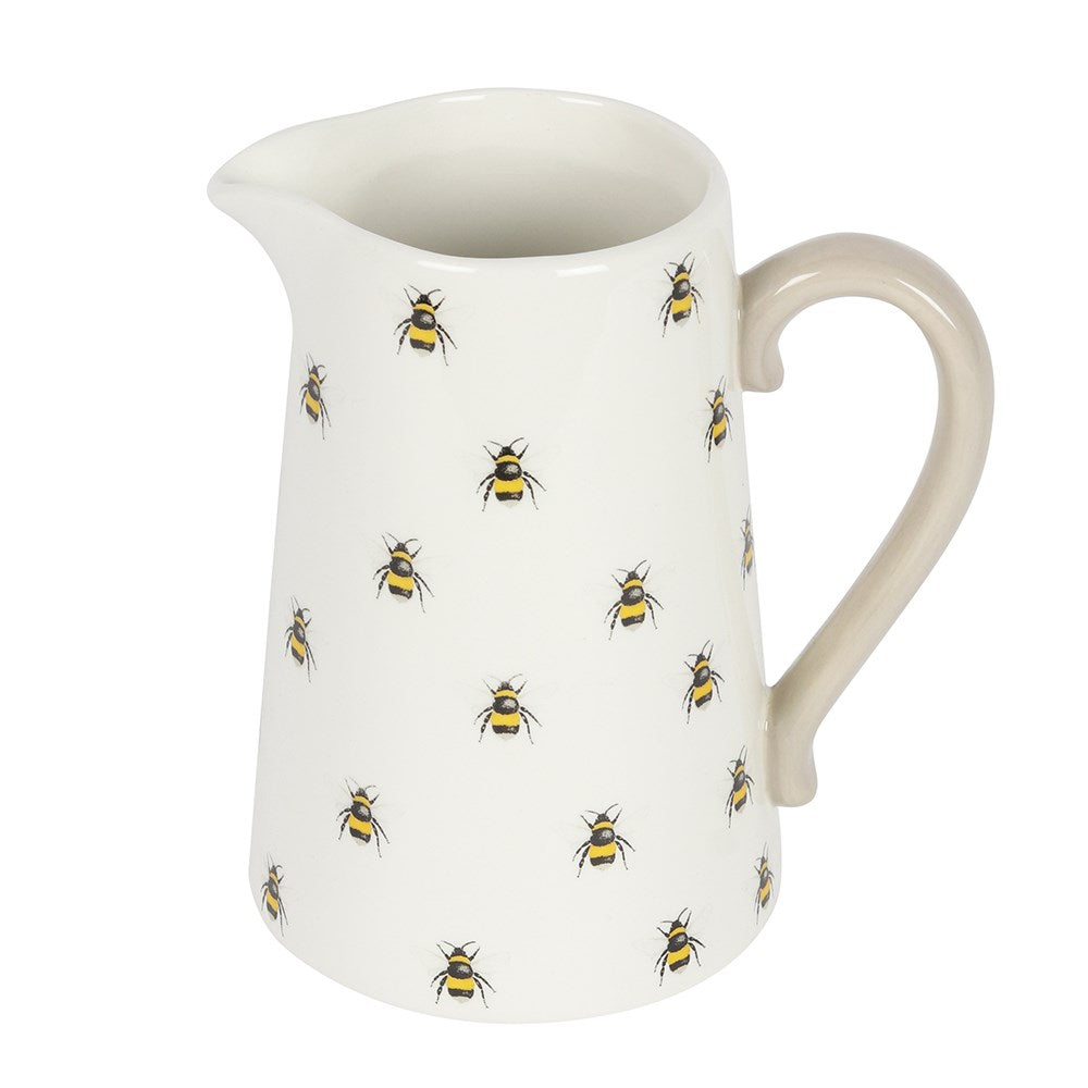 Something Different White Ceramic Bee Pattern Flower Jug 17cm