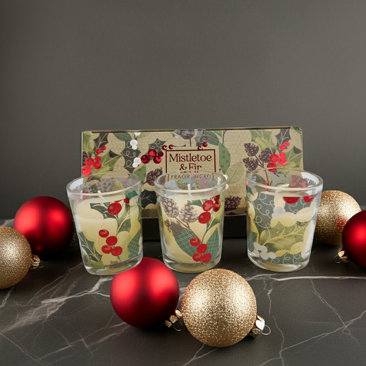 SiL Christmas Set of 3 Mistletoe & Fir Scented Votive Candles