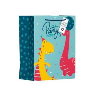 Giftmaker Teal Dinosaur Birthday Party Recyclable Gift Bag
