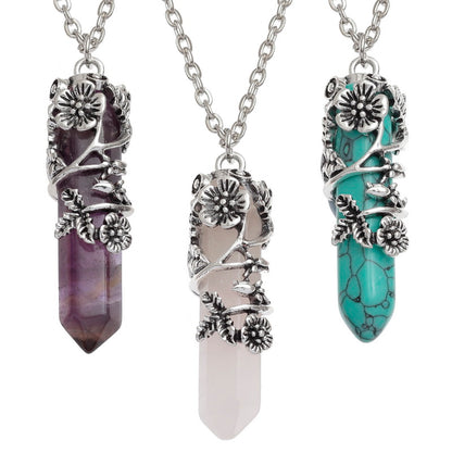 Semi Precious Gemstone Drop Pendant Necklace - Rose Quartz NG