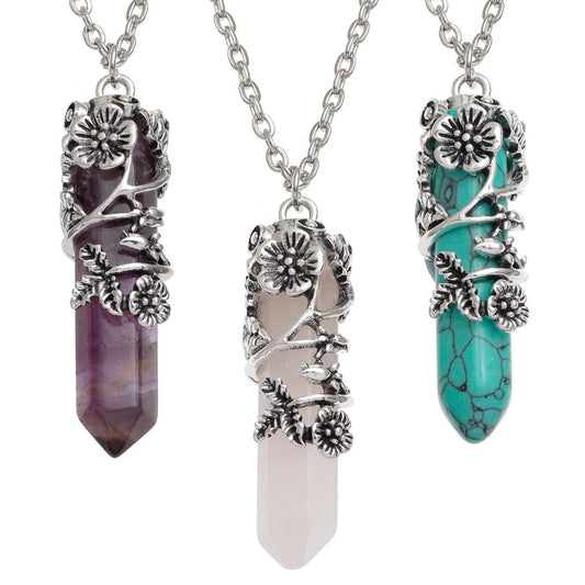 Semi Precious Gemstone Drop Pendant Necklace - Turquoise NG