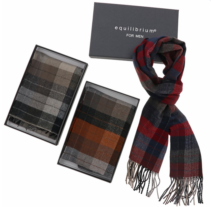 Equilibrium Mens Check Scarf in Gift Box Cashmere Feel
