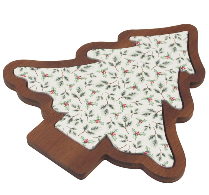 Christmas Cheeseboard Wood Ceramic Tree Shaped Serving Platter