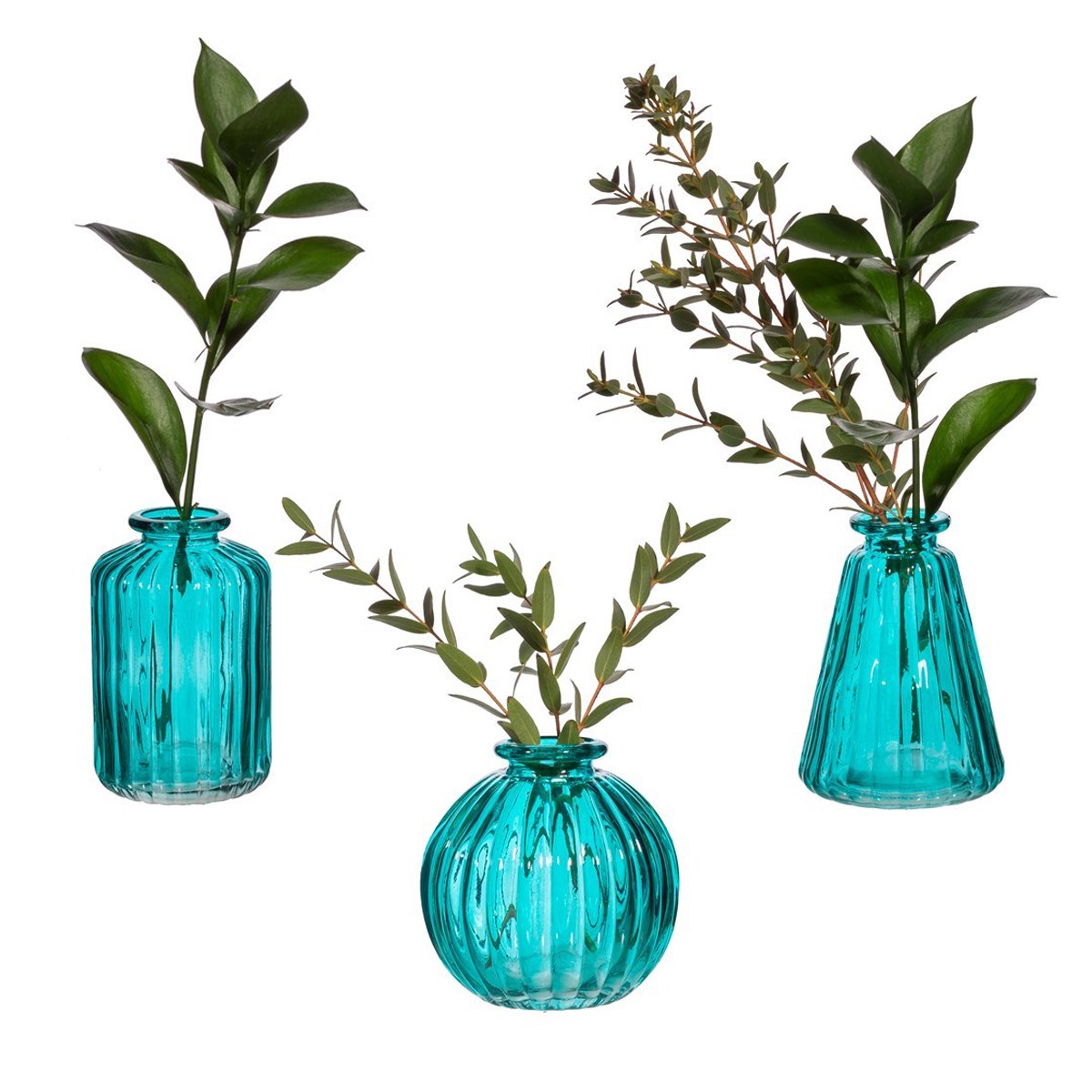 Sass & Belle Set of 3 Turquoise Glass Bud Vases