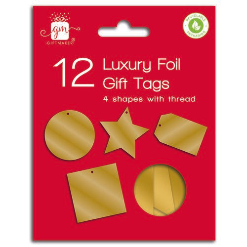 Gift Maker Pack of 12 Luxury Foil Gift Tags - 3 Colours