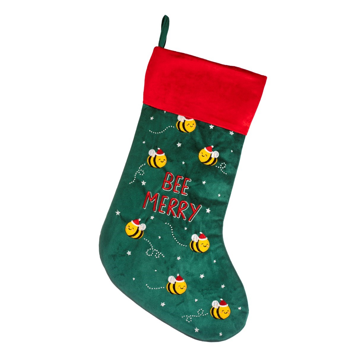 Sass & Belle Dark Green Velvet 'Bee Merry' Christmas Stocking