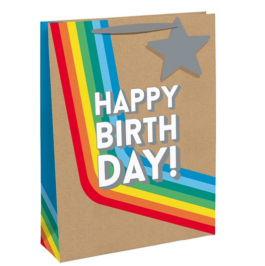 Kraft Rainbow Star 'Happy Birthday' Recyclable Gift Bag Large