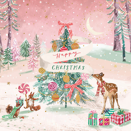 Charity Christmas Cards Pack of 10 Pink Woodland Wishes