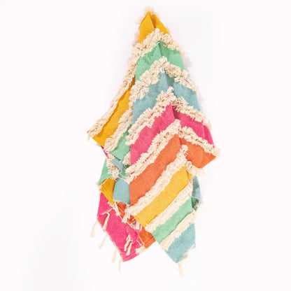 Sass & Belle Rainbow Stripe Tufted Throw 150cmx 125cm