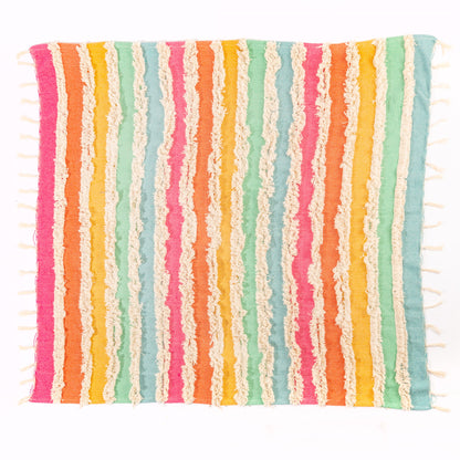 Sass & Belle Rainbow Stripe Tufted Throw 150cmx 125cm