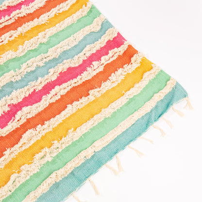 Sass & Belle Rainbow Stripe Tufted Throw 150cmx 125cm