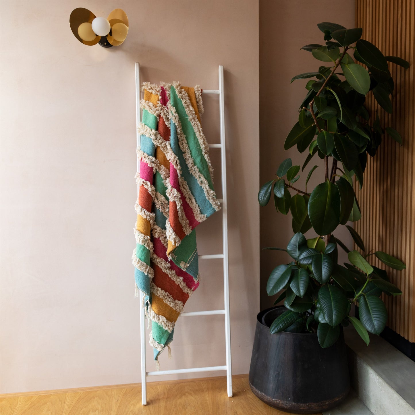 Sass & Belle Rainbow Stripe Tufted Throw 150cmx 125cm