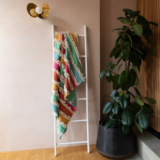 Sass & Belle Rainbow Stripe Tufted Throw 150cmx 125cm