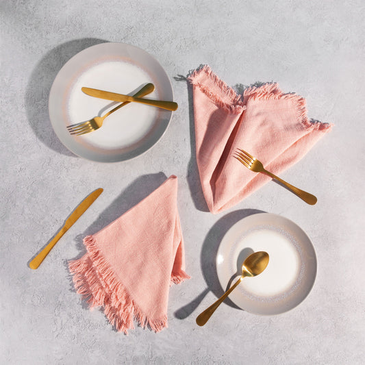 Sass & Belle Pink Stonewash Napkins with Fringed Edge - Set of 2
