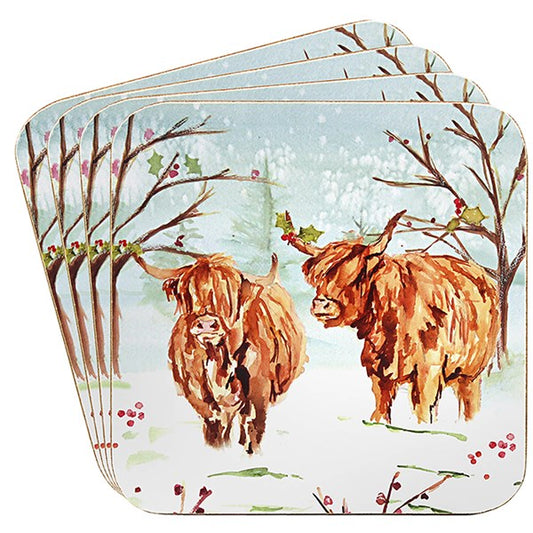 Leonardo Collection x Jennifer Rose Highland Cow Christmas Coaster Set of 4