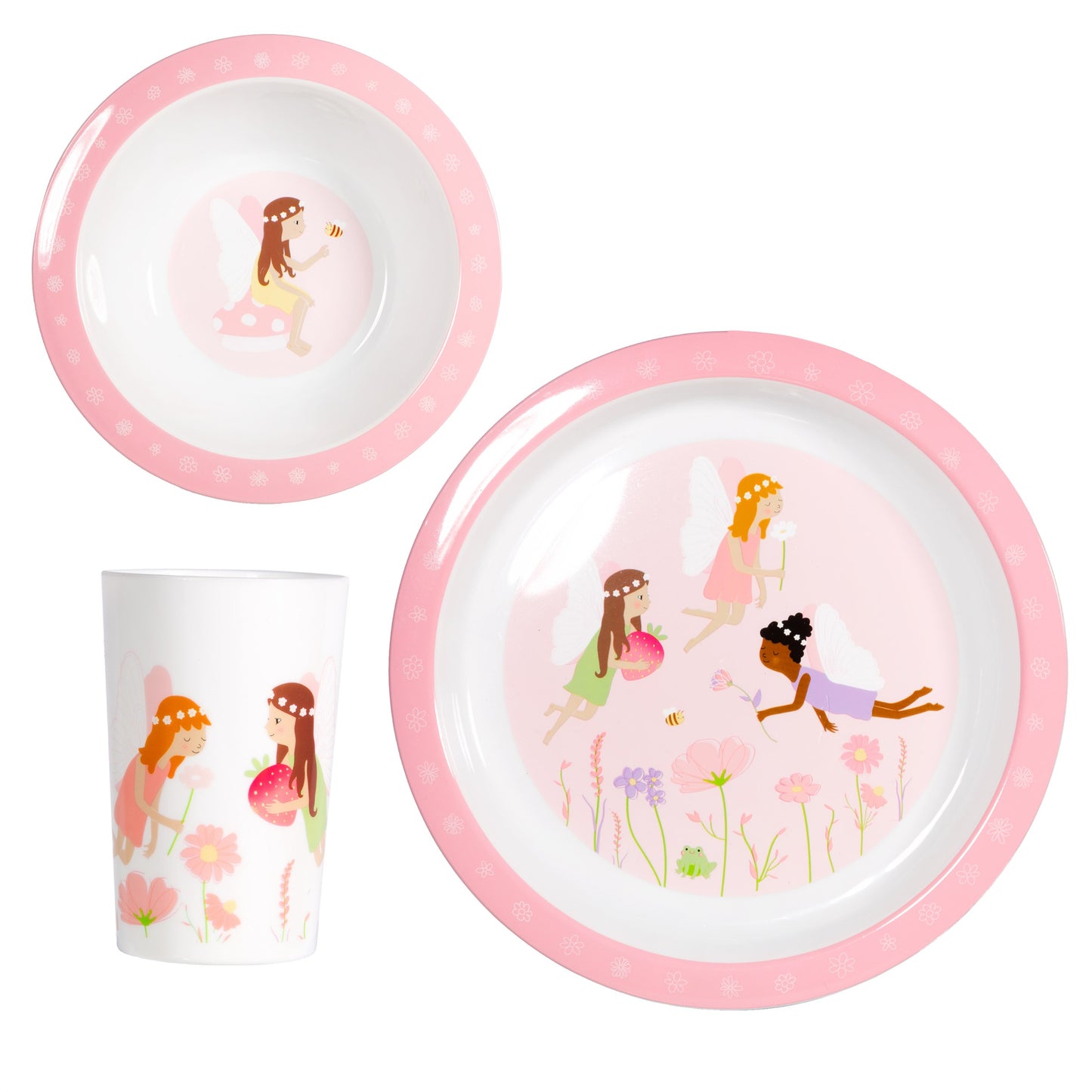 Sass & Belle Pink Fairy Garden Kids 3 Piece Tableware Set