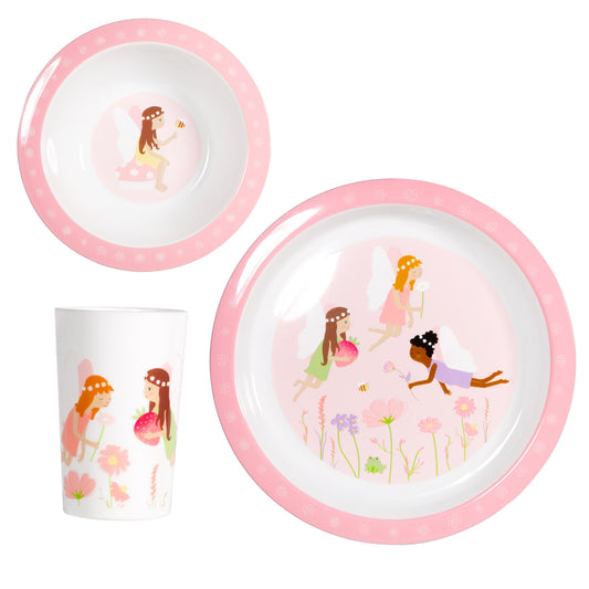 Sass & Belle Pink Fairy Garden Kids 3 Piece Tableware Set