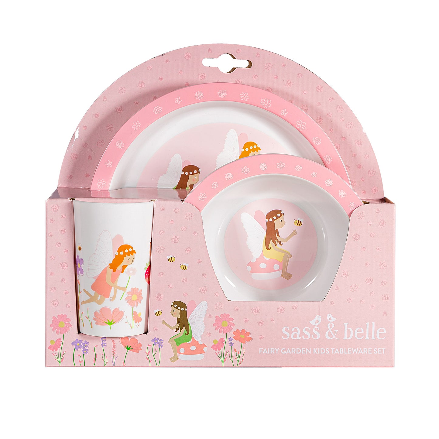 Sass & Belle Pink Fairy Garden Kids 3 Piece Tableware Set
