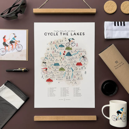Oldfield Design Co. Cycle The Lakes Illustrated A3 Map Poster