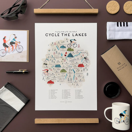 Oldfield Design Co. Cycle The Lakes Illustrated A3 Map Poster