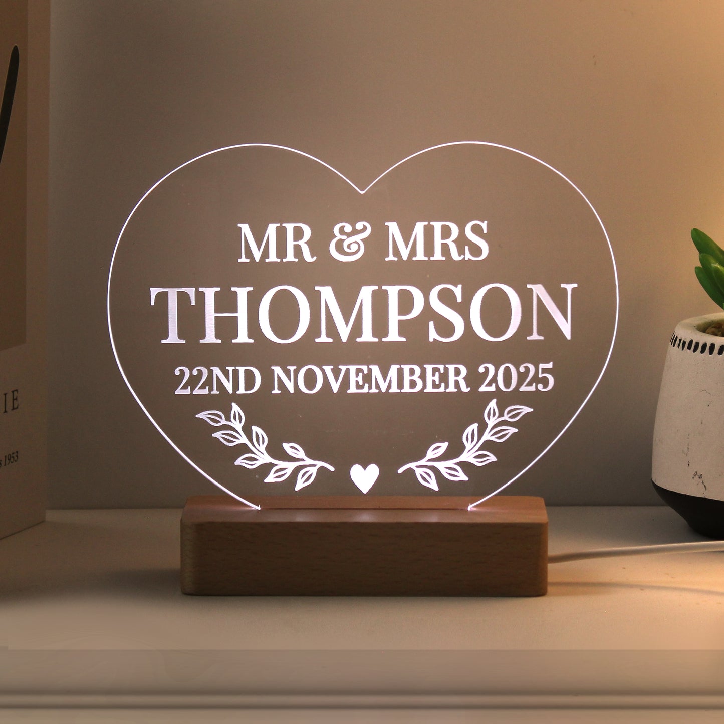 Personalised Wedding Date Heart LED Light