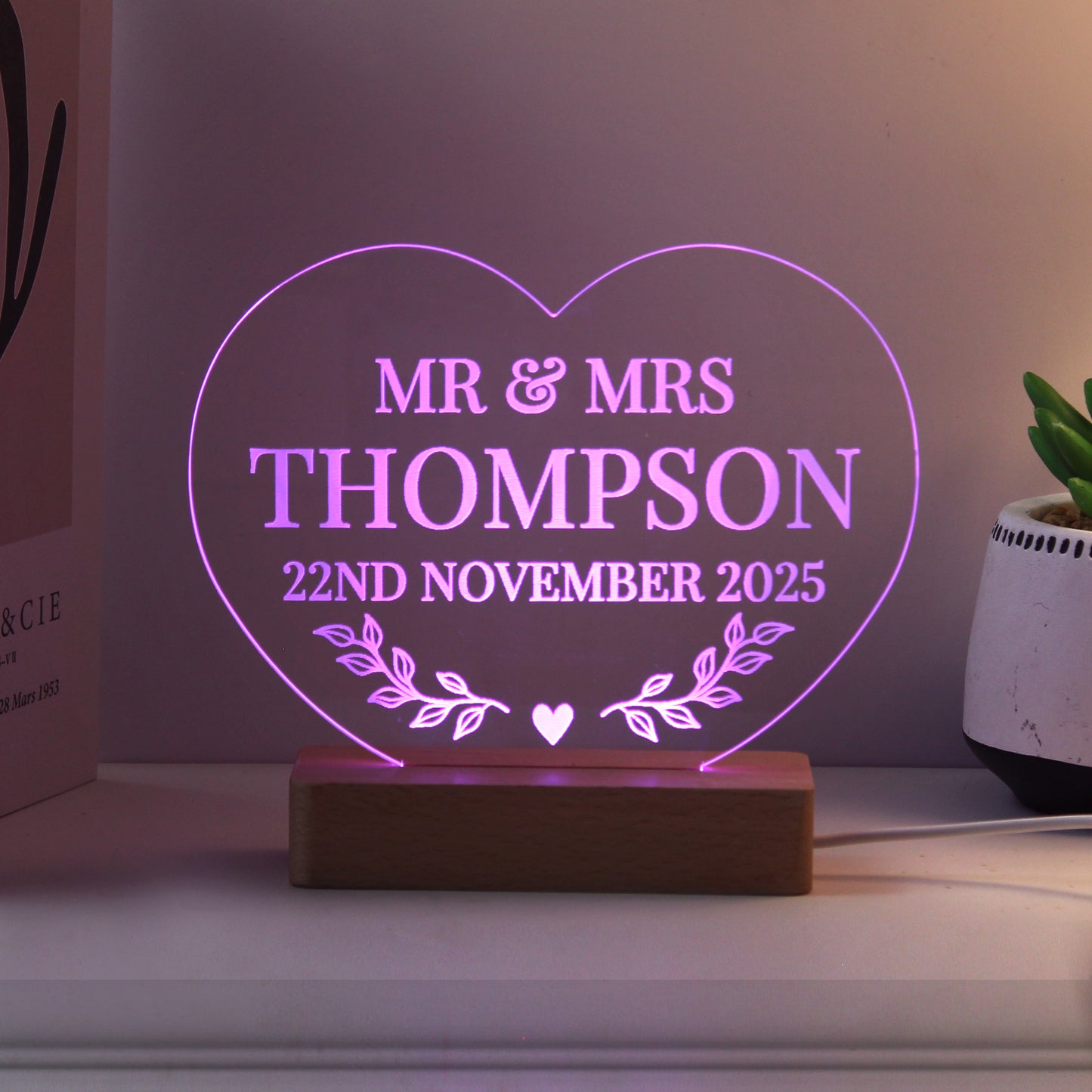Personalised Wedding Date Heart LED Light
