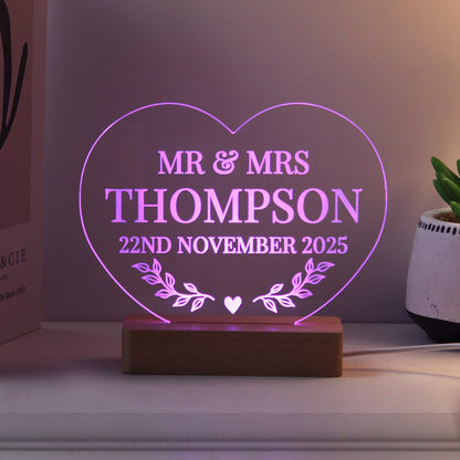 Personalised Wedding Date Heart LED Light