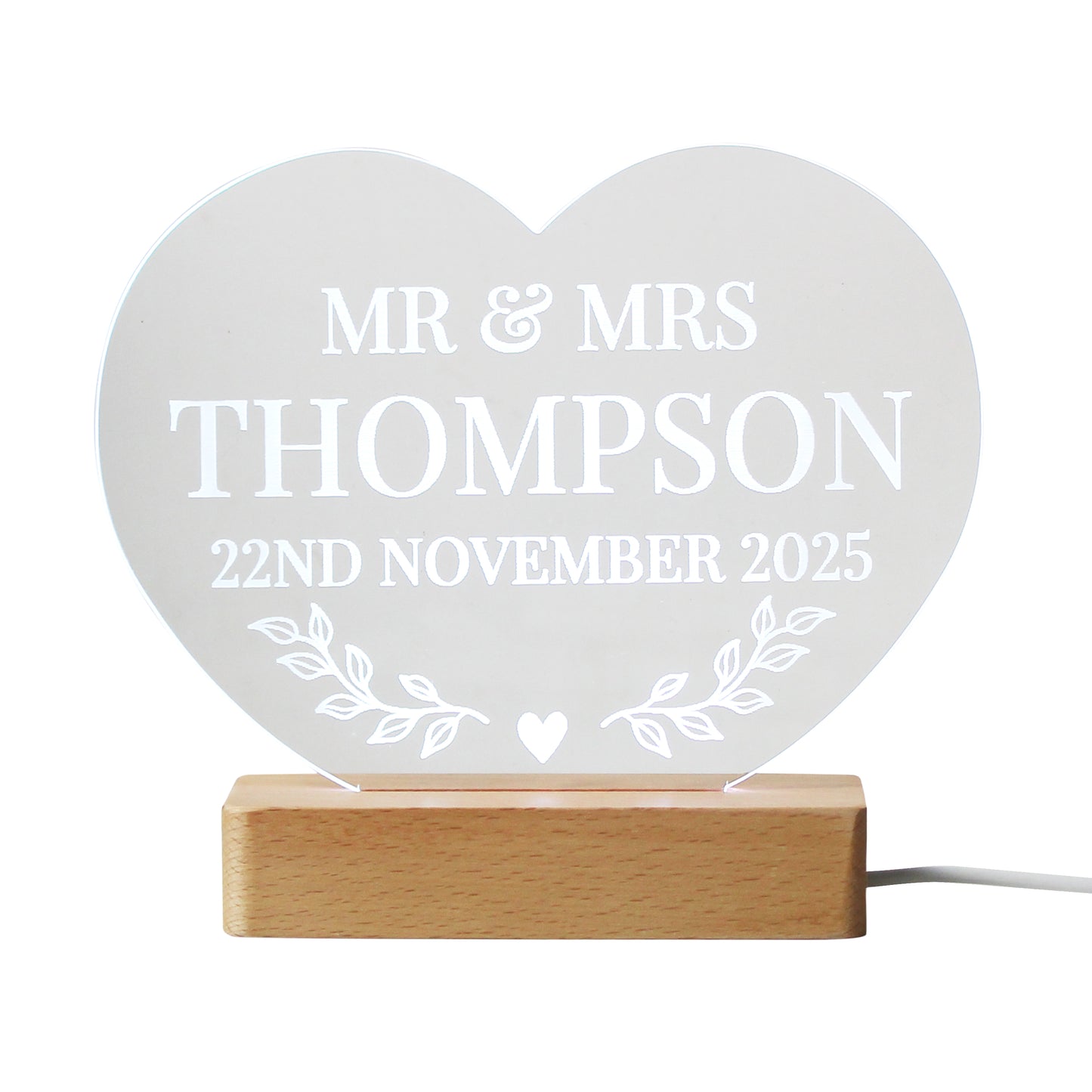 Personalised Wedding Date Heart LED Light