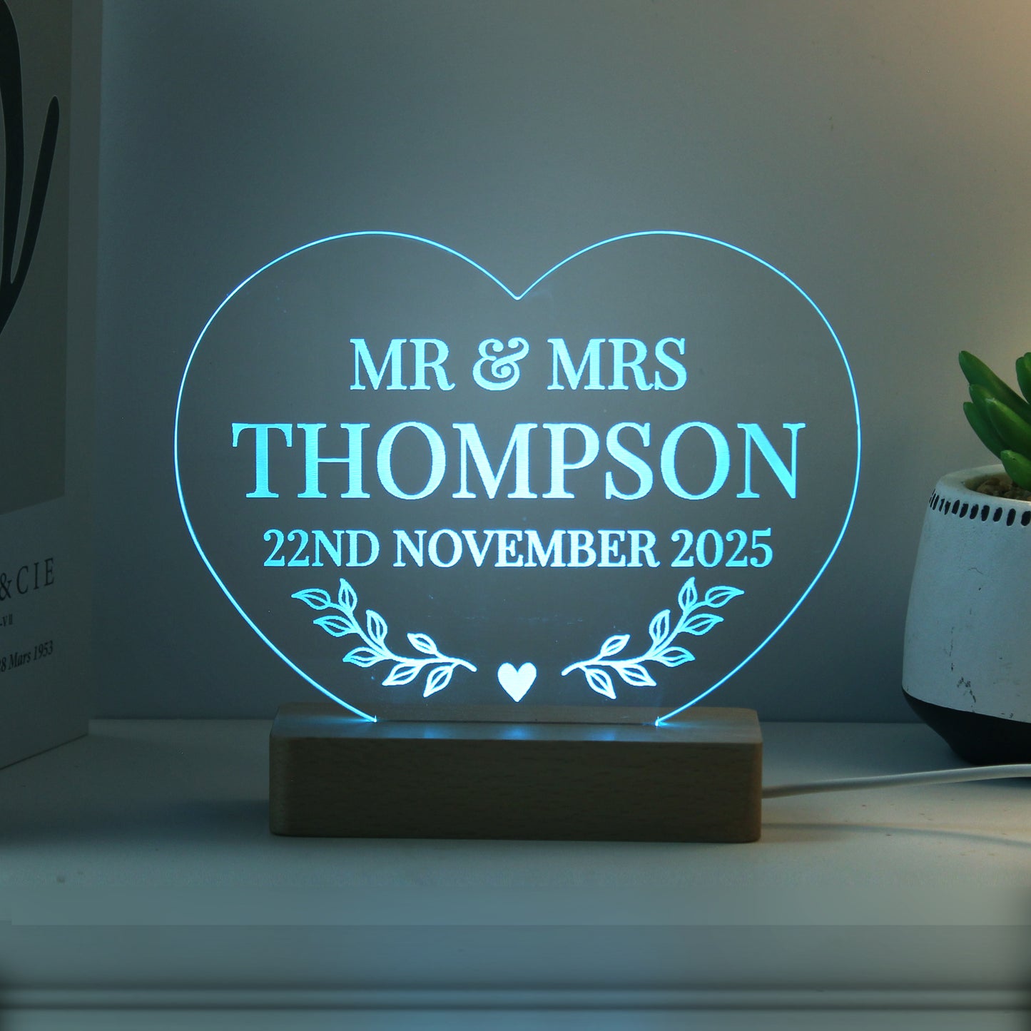 Personalised Wedding Date Heart LED Light
