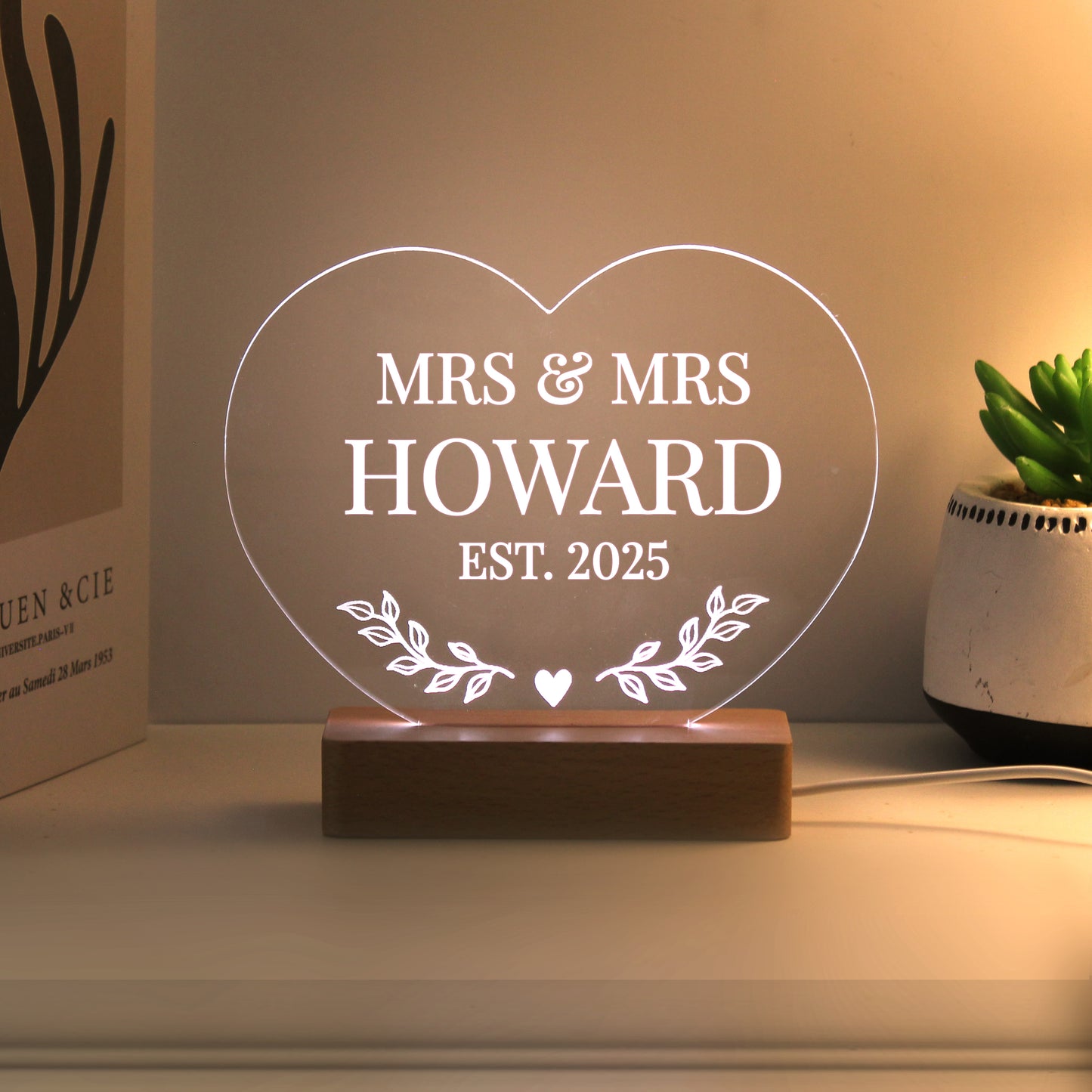Personalised Wedding Date Heart LED Light
