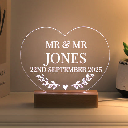 Personalised Wedding Date Heart LED Light