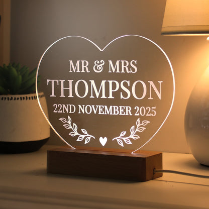 Personalised Wedding Date Heart LED Light