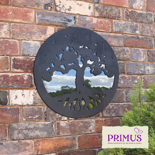 Primus Black Metal Round Tree of Life Silhouette Wall Mirror