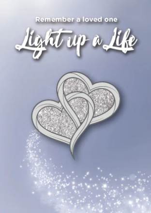 Light Up A Life Silver Glitter Entwined Hearts Pin Badge