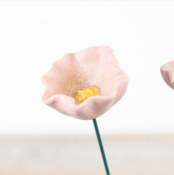Portland Living Giftware Ceramic Pink Poppy Garden Stake
