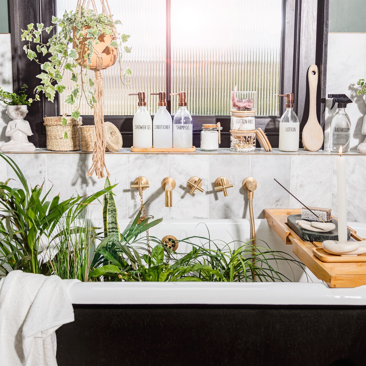 Sass & Belle Glass Body Lotion Refillable Bottle with Brass Effect Pump